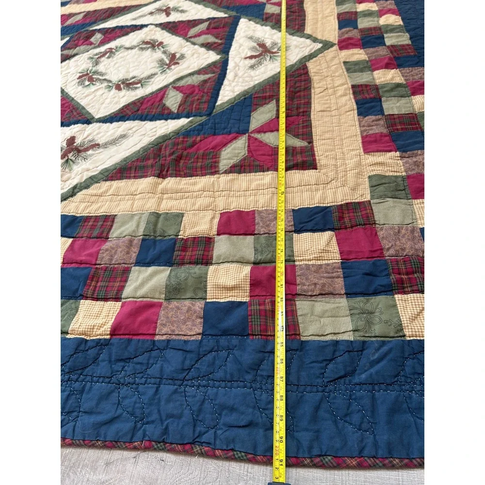Vintage Handmade Rustic Pinecone Patchwork Quilt |‎ Queen Size